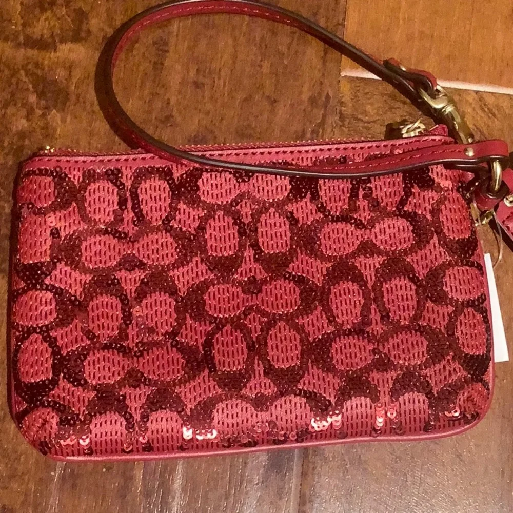 Coach Red Signature Sequin Wristlet